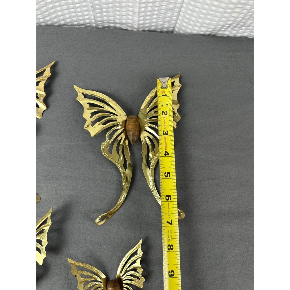 Vintage 1970s HOMCO Brass Wood Butterfly Wall Decor Set of 5 MCM - Picture 7 of 11
